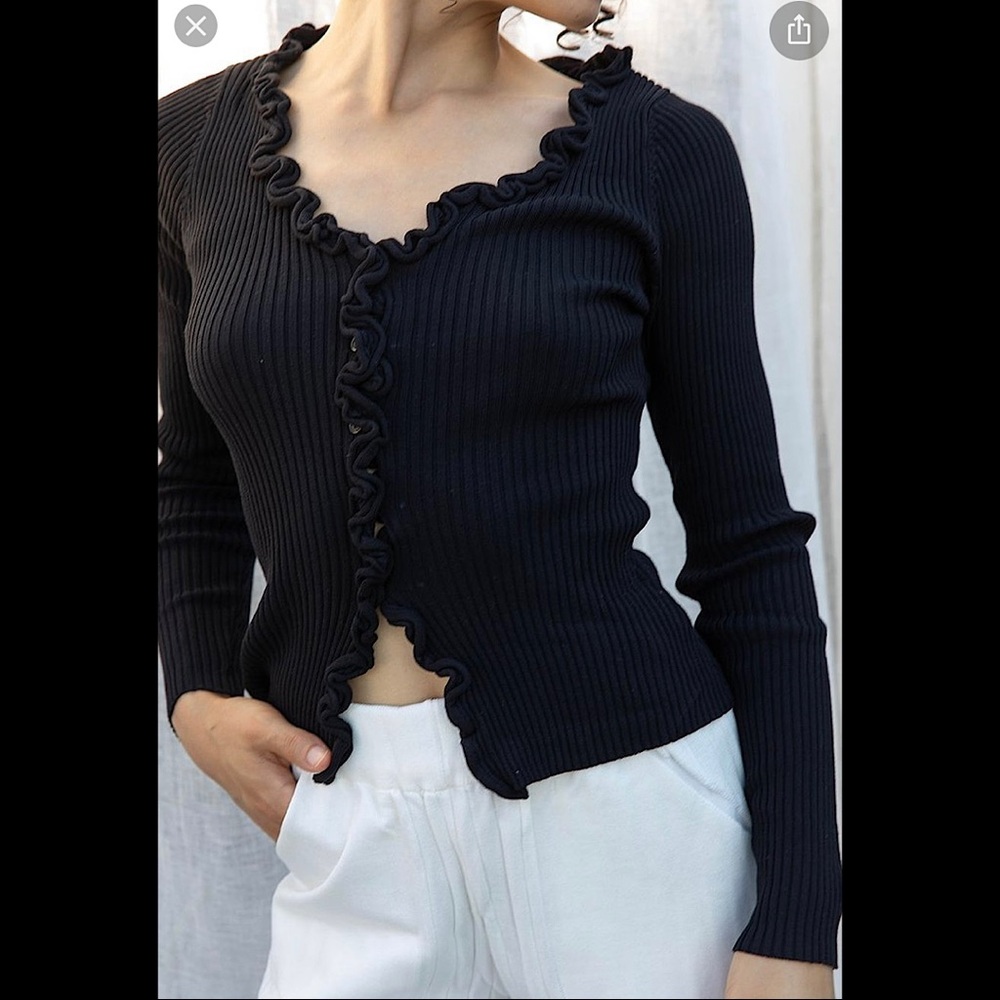 NWT Free People (Find Me Now the Label) Ruffle Cardigan - Size M/L-Black